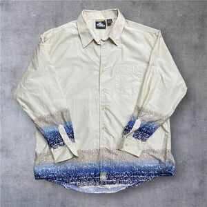 PNB Nation Vintage Y2K Tan Blue Button Down Shirt Cotton Men's Size Extra Large